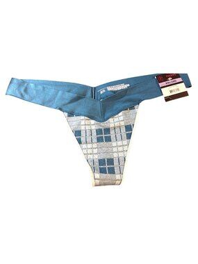 No Boundaries Womens 2XL XXL (9) Blue Plaid Seamless Thong NEW